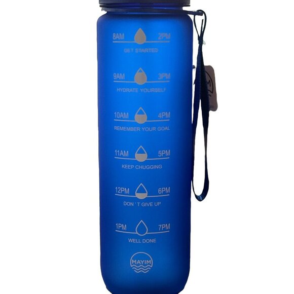 NIB Mayim Motivational Sports Water Bottle Royal Blue w/ strap 32oz - Picture 2 of 6